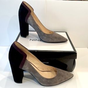 Nine West suede multicolor chunk heel pump size 10M